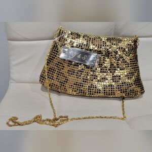 Y&S Original Gold Metal Mesh Evening Bag with a Chain Shoulder Strap. 